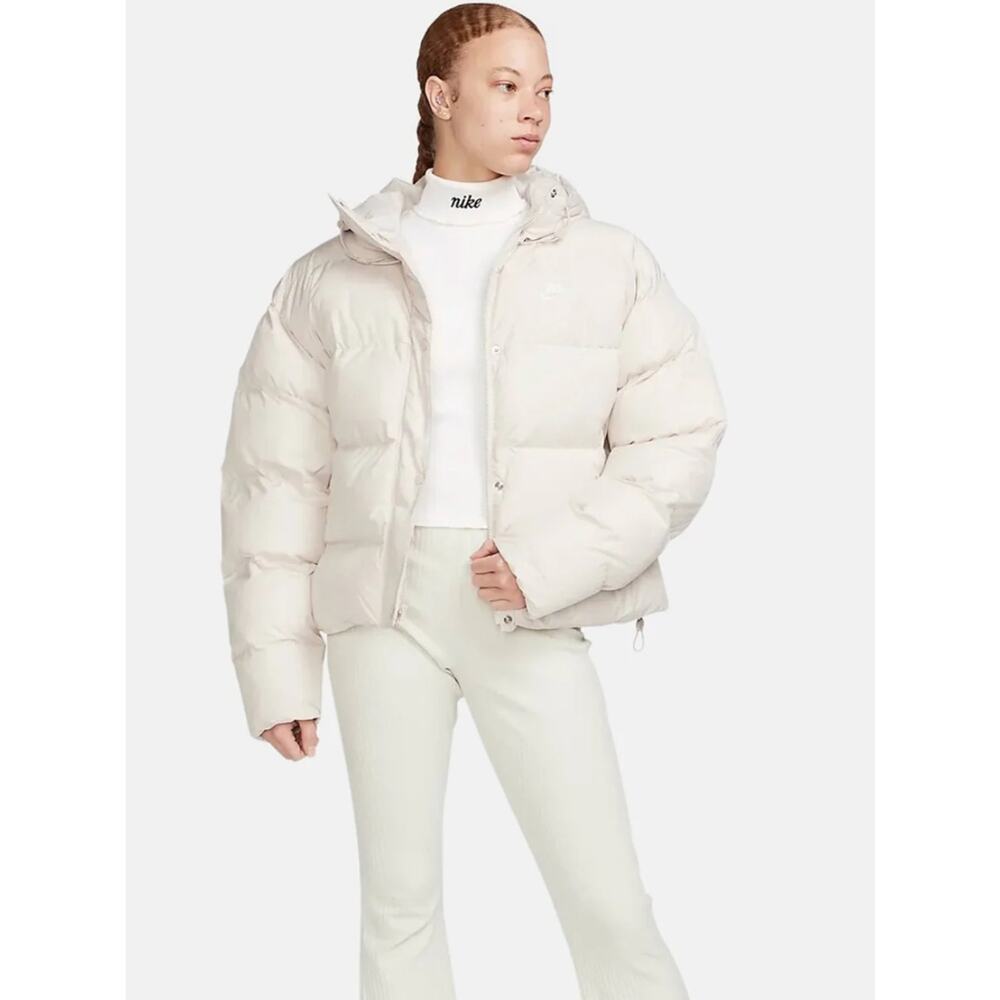 Nike Therma-fit Cropped Hooded Cream Puffer Jacket Sz S - Picture 9 of 9
